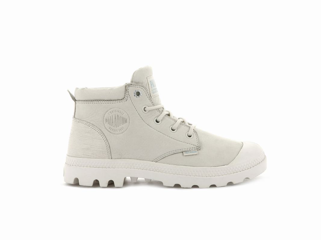 Palladium Pampa Lo Cuff Leather Womens Boots White/Grey Australia [NPTHUW-174]